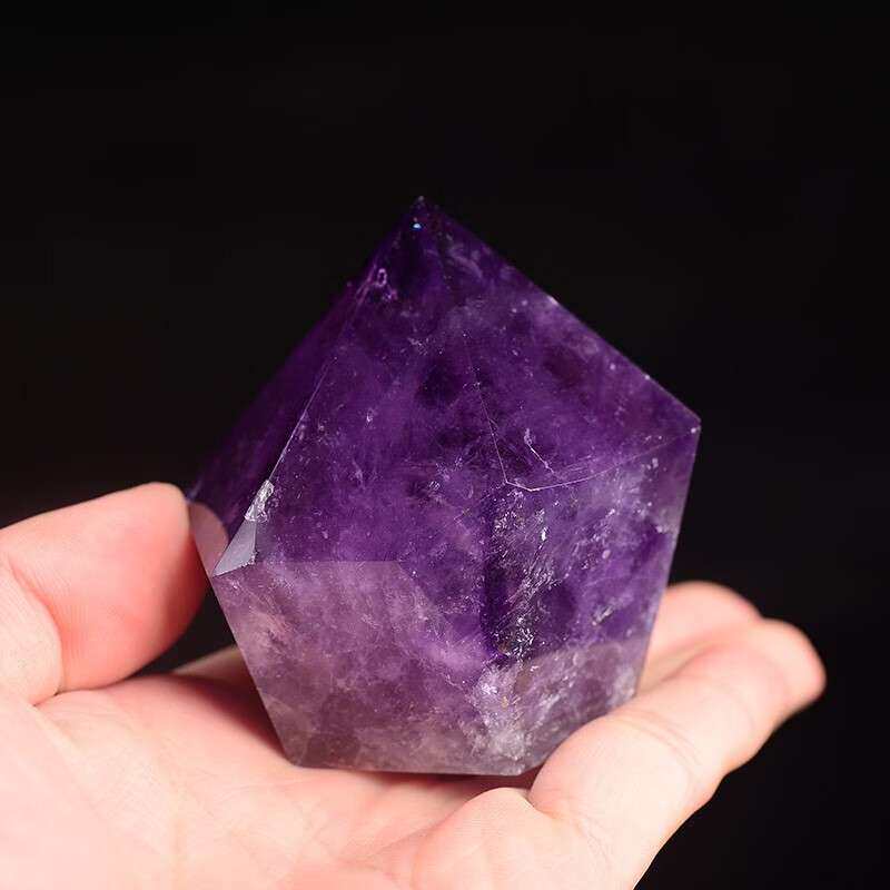 天然紫水晶原石摆件紫晶矿石小摆件原矿金字塔