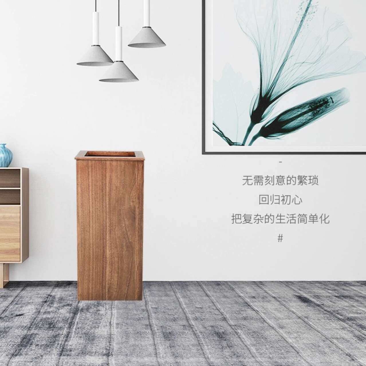 中式实木垃圾桶大号无盖商用酒店客房北欧木质垃圾桶家用客厅厨房
