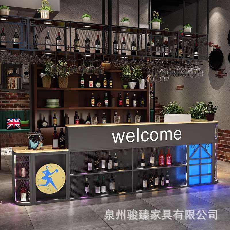 工业风复古收银台店铺餐厅前台接待台吧台桌酒吧台转角奶茶店柜台