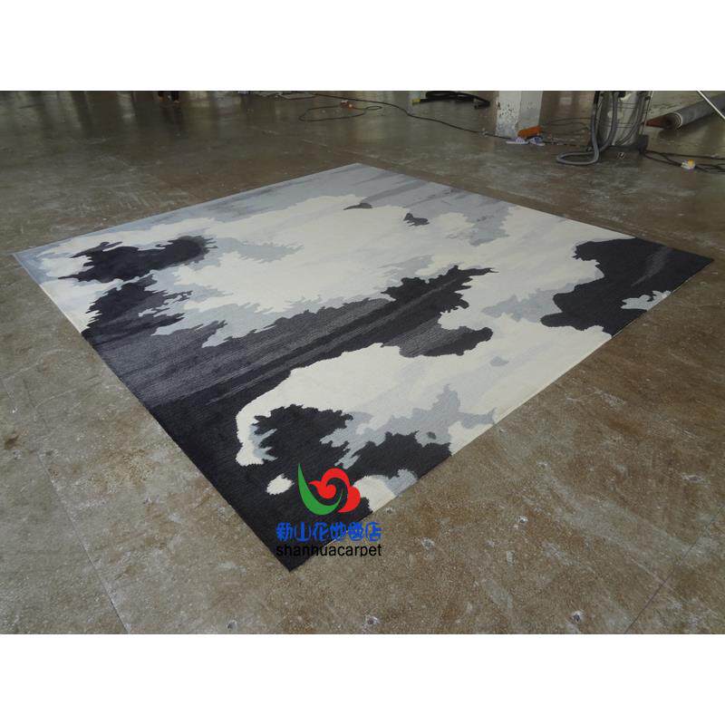 新中式灰色水墨画样板房客厅茶几沙发地毯大厅接待室贵宾室售楼部
