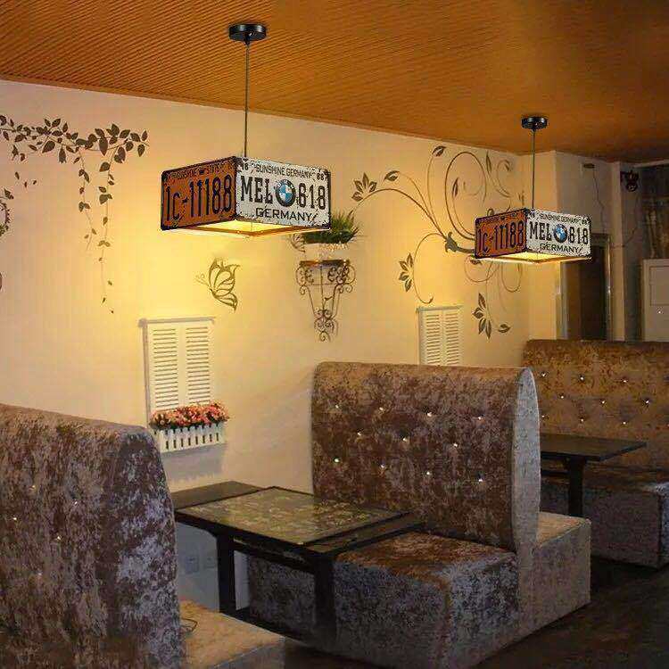美式复古餐厅车牌创意LOFT铁艺酒吧奶茶店咖啡厅工业风e27吊灯