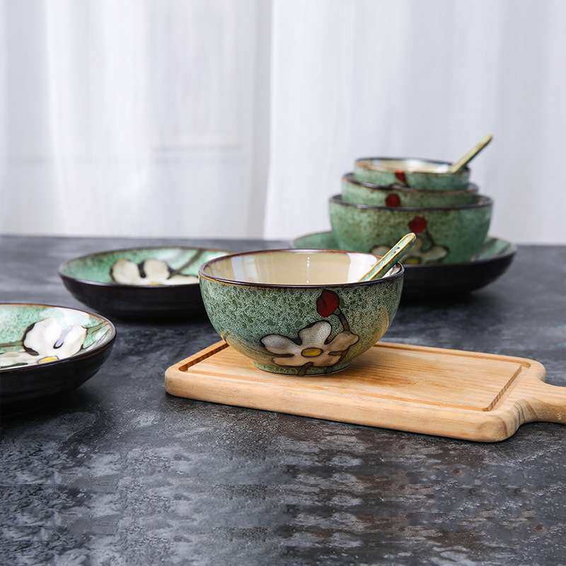 玉泉陶瓷韩式餐具套装碗碟中式陶瓷碗盘筷子釉下彩家用10头餐具套