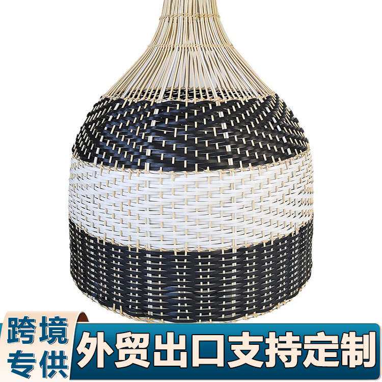 跨境北欧吊灯罩创意设计咖啡厅藤编灯罩东南亚日式手工藤编灯罩厂