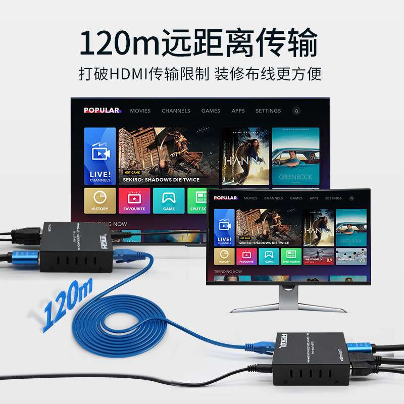 120米 hdmi+usb单网线延长器 hdmi kvm 双绞线传输器1080p 带环出