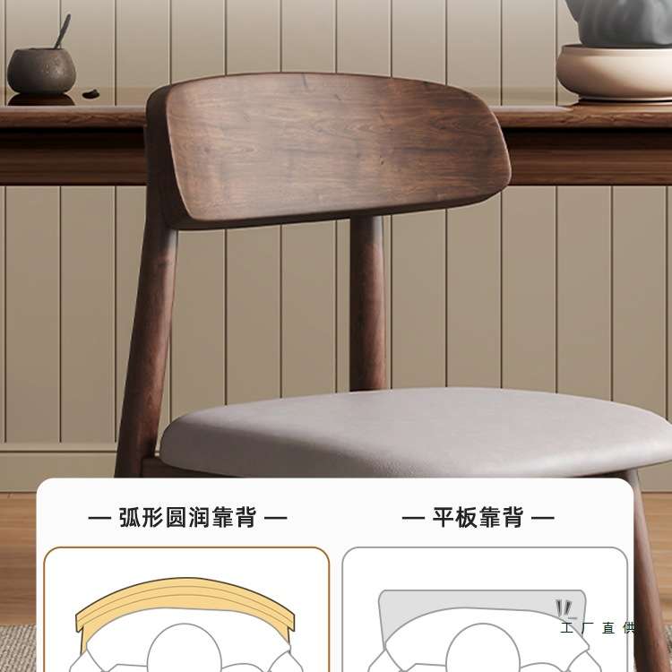 实木餐椅中古风新款靠背椅黑胡桃色书桌茶桌椅子新中式家用餐桌椅