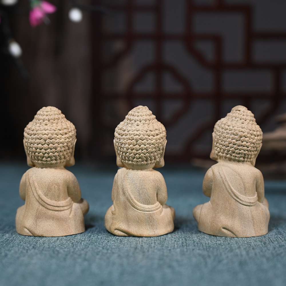 金丝楠木雕刻宝宝佛汽车小摆件小沙弥茶宠家居装饰摆饰木质工艺品
