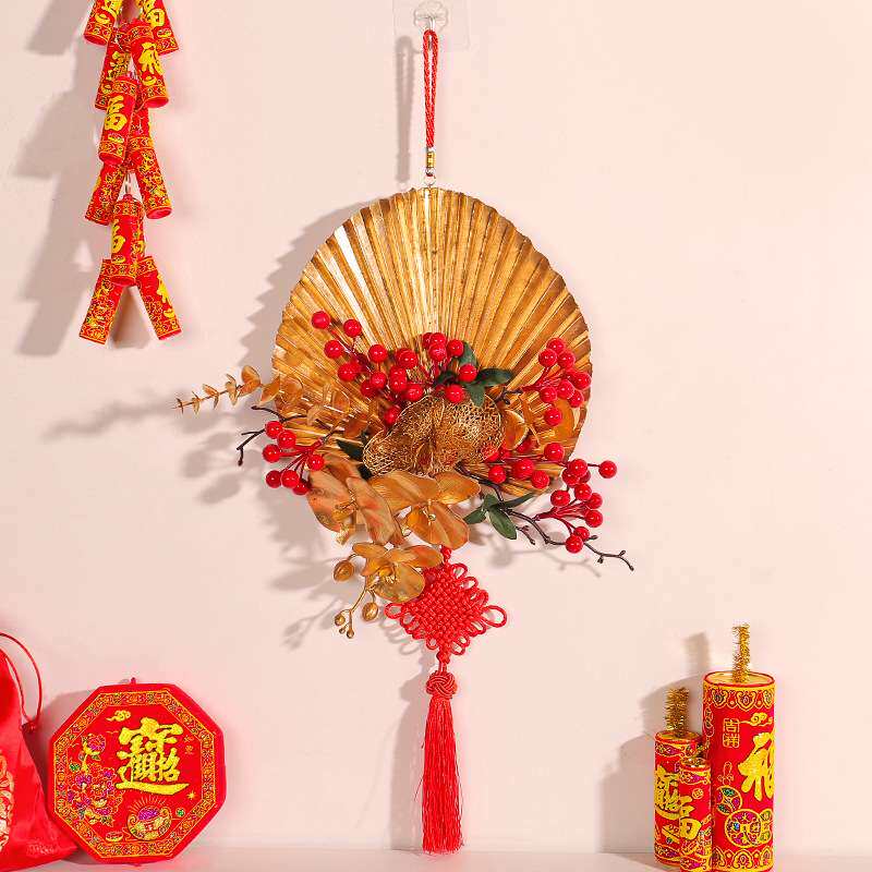 新款喜庆红果扇子花环2025新年装饰挂件客厅厨房春节布置用品