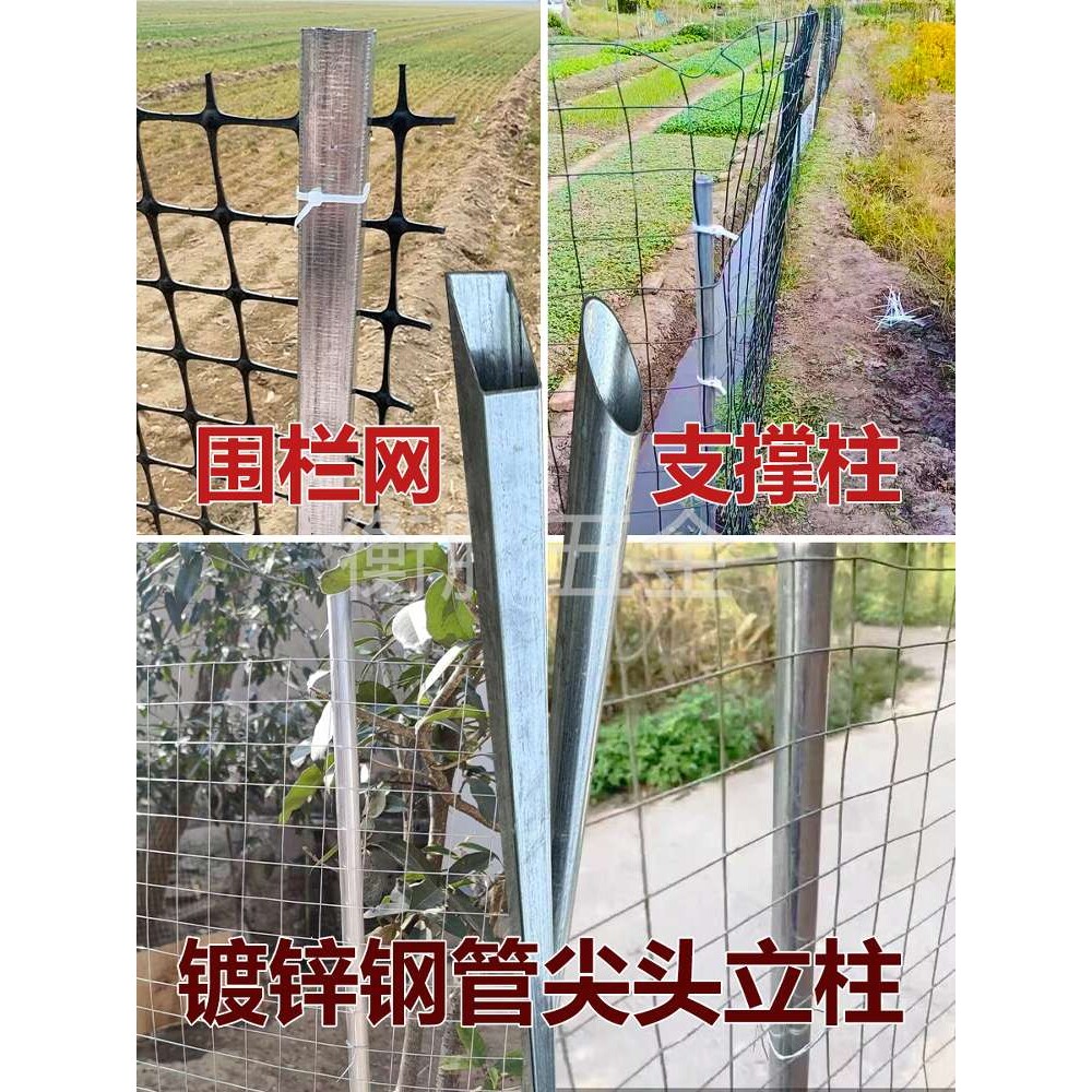 热镀锌加厚尖头钢管立柱铁丝网围栏立柱圆管户外防锈立柱铁柱栏杆