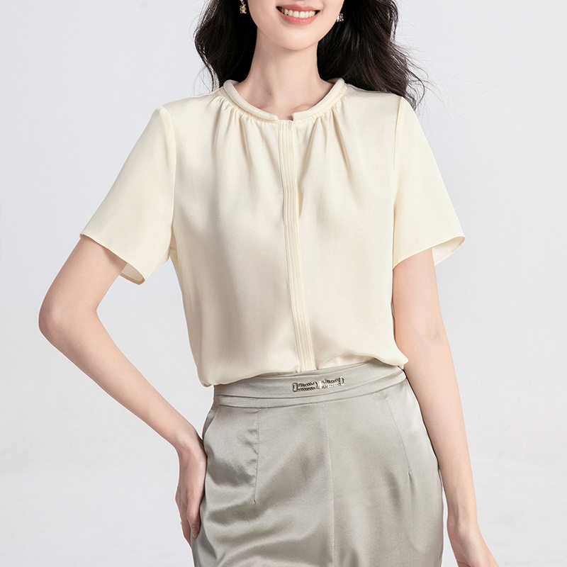 100%桑蚕丝圆领t桖宽松打底真丝显瘦薄款短袖半袖女2026夏季新款