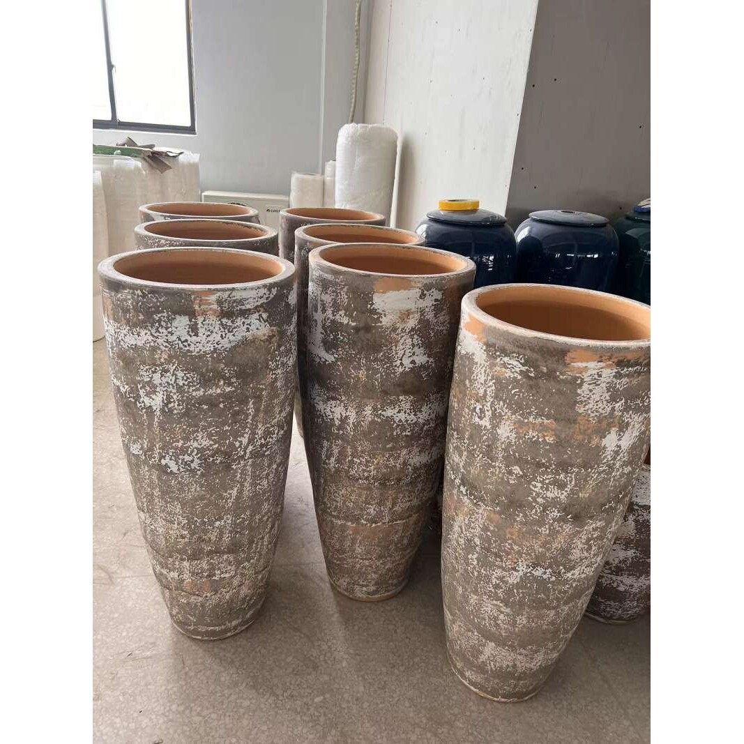 北欧复古做旧干花摆件陶瓷罐绿植水培大口径室内商场植物花盆花瓶