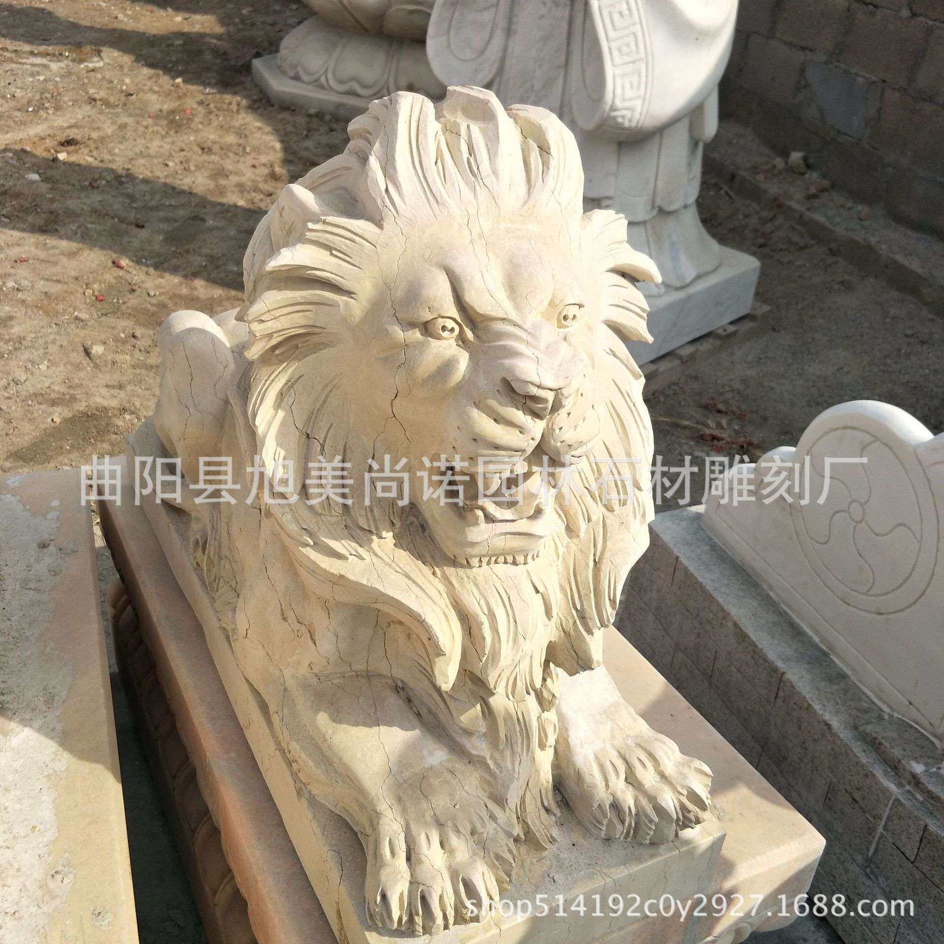 石雕狮子 欧式走狮 晚霞红爬狮  园林爬狮摆件 传统狮子浮雕石材