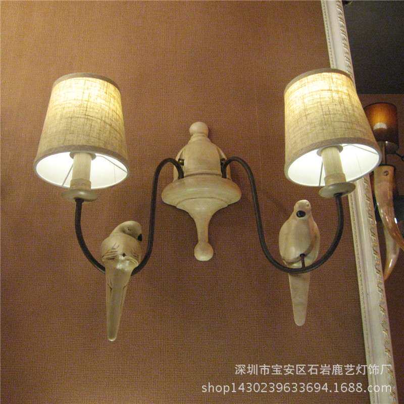 美式乡村布艺工程卧室灯小鸟铁艺灯双头床头灯镜前灯灯具壁灯