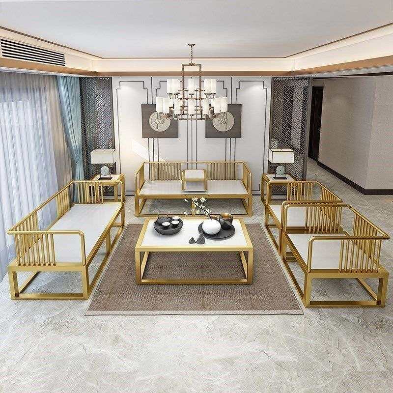 新中式铁艺沙发茶几组合轻奢简约现代客厅商务休闲办公室接待沙发