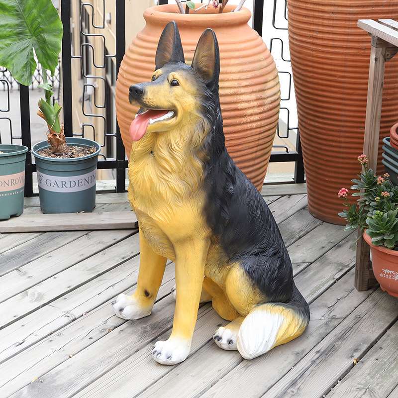 如果家居 创意树脂仿真德国牧羊犬摆件 门口影控感应发声狗