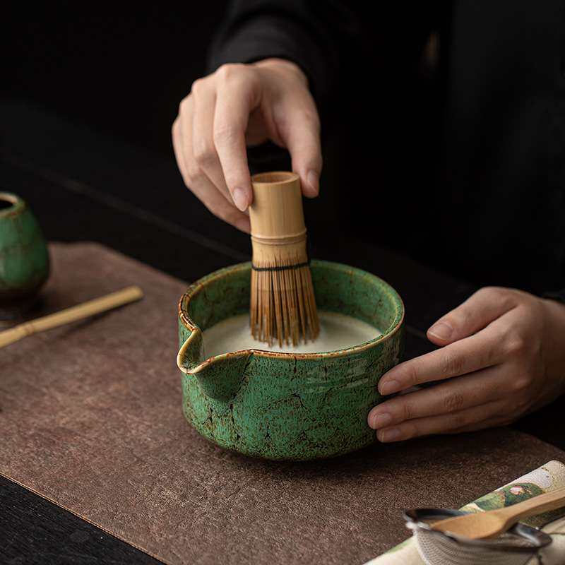 窑变流彩抹茶八件套巧嘴点茶碗日式陶瓷做茶工具粉筛过滤茶刷配件