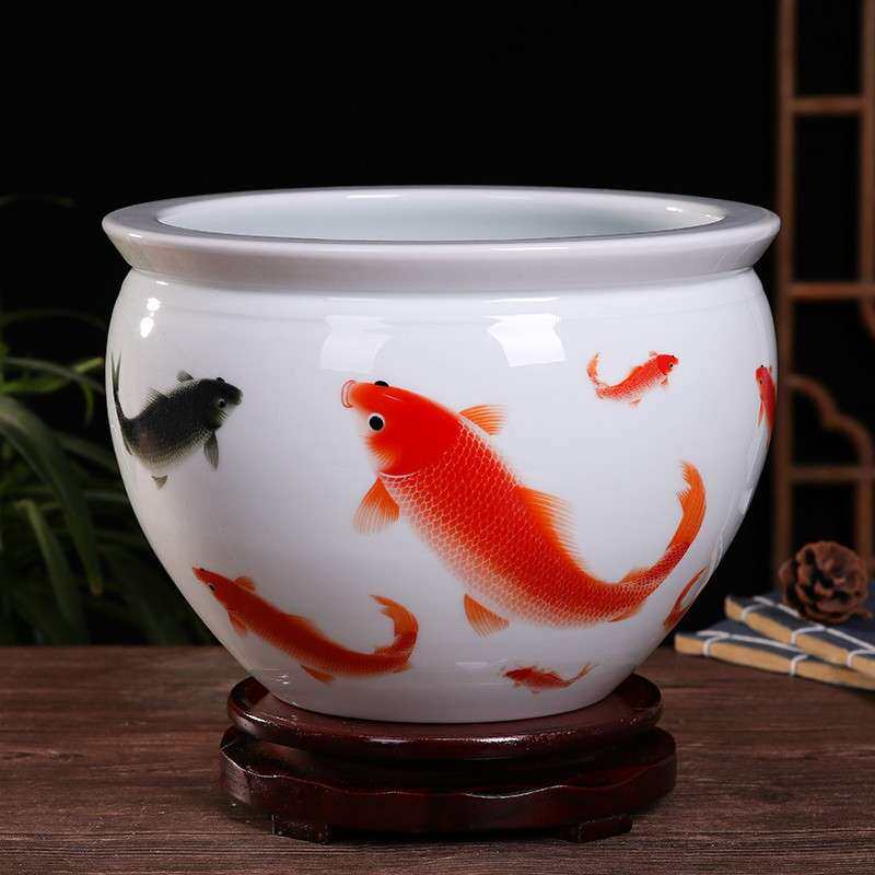 花盆水缸种铁树发财树花盆庭院特大陶瓷缸睡莲花盆青花瓷碗莲荷花