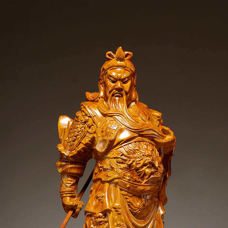 花梨木雕刻武财神关公像摆件家居客厅公司办公装饰开业送礼工艺品