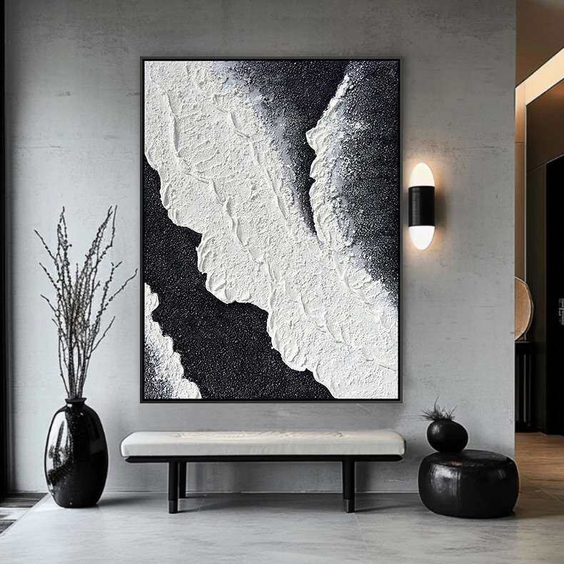 跨境热销手绘油画 波浪风景挂画轻奢壁挂玄关客厅卧室装饰画