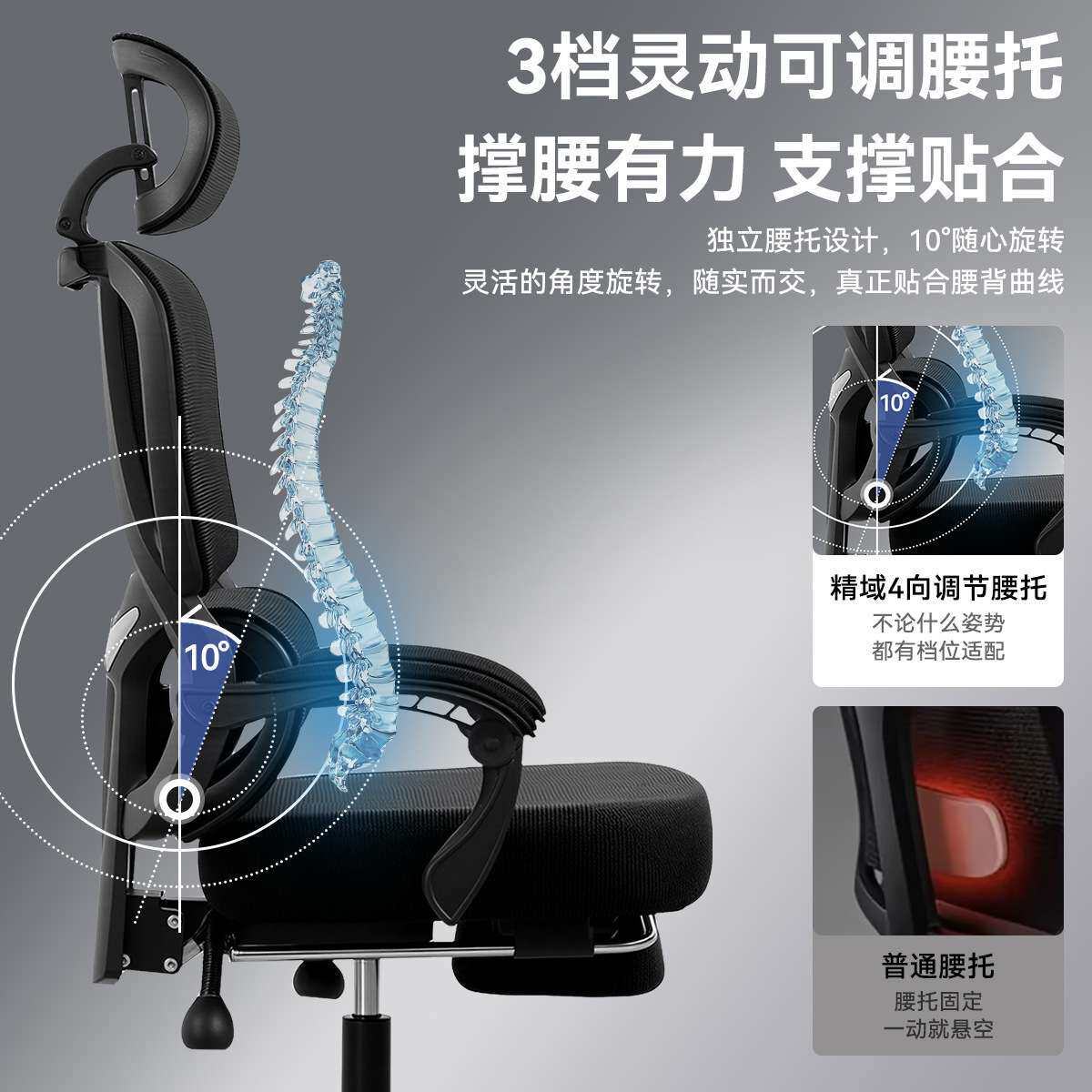 人体工学椅透气网布办公椅舒适可躺宿舍椅子久坐不累家用电脑椅