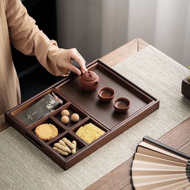 围炉冰茶托盘实木分格茶奉点心盘干果盘客厅家用木质糕点盘水果盘