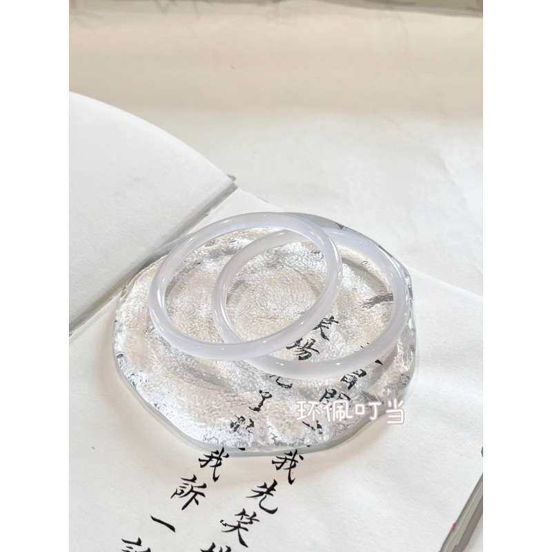 天然叮当镯一对冰种荔枝冻粉冰玉髓玛瑙细圆条白月光玉镯送情人礼