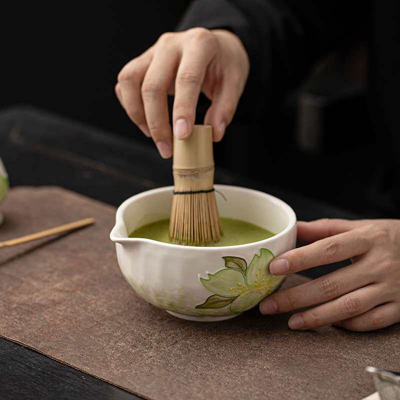 手绘陶瓷抹茶八件套宋代抹茶碗茶筅立茶刷百本立粉筛过滤打茶工具