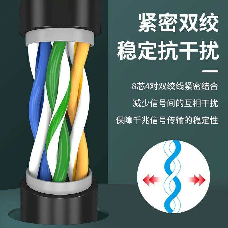 室外8芯超六类网线cat6家用户外宽带网络线防水防晒POE监控黑色线