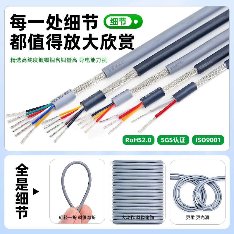 极细屏蔽线2851#34awg2/3/4/5/6/7芯抗干扰信号线 多心缠绕屏蔽线