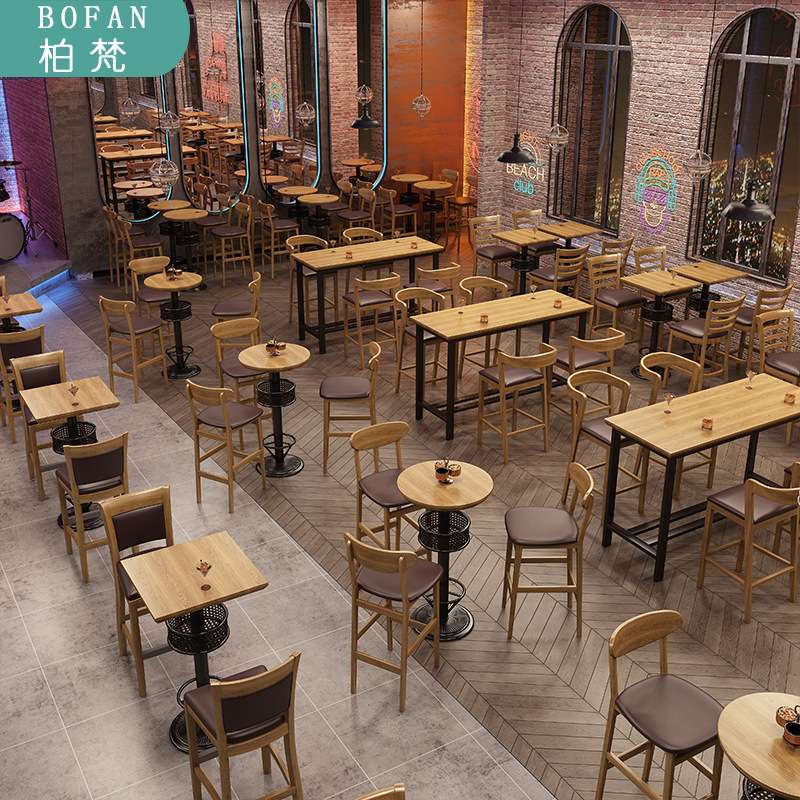 实木工业风夜场酒吧清吧桌椅公社音乐餐吧高脚凳酒馆卡座沙发组合