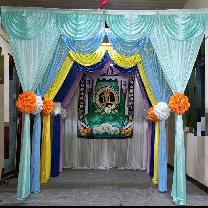 灵堂布置全套背景布丧葬幕布白事灵棚装饰布幔孝堂黑白帷幔葬礼布