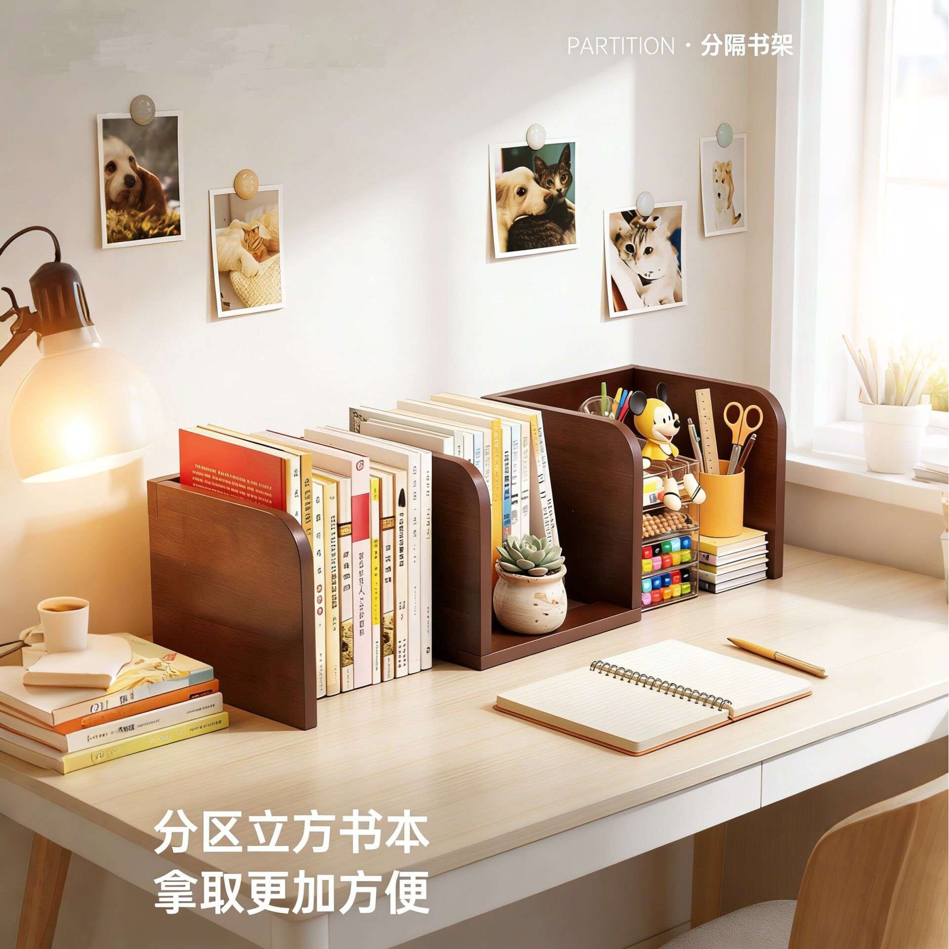 书架桌面置物架简易书立家用搁板储物架书桌展示架分层实木收纳架