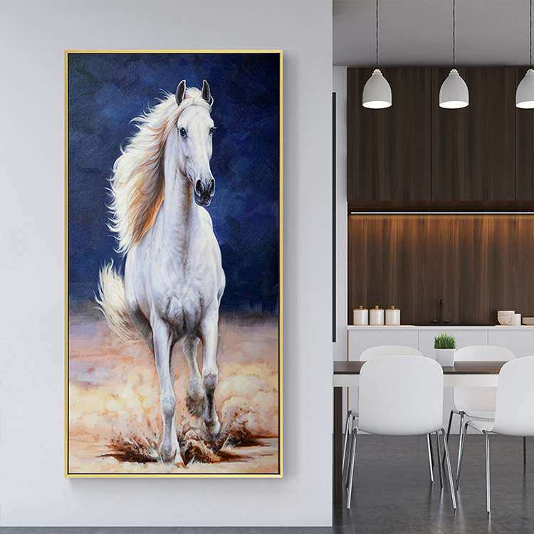 白马玄关走廊装饰画马到成功办公室挂画油画现代简约中式客厅壁画