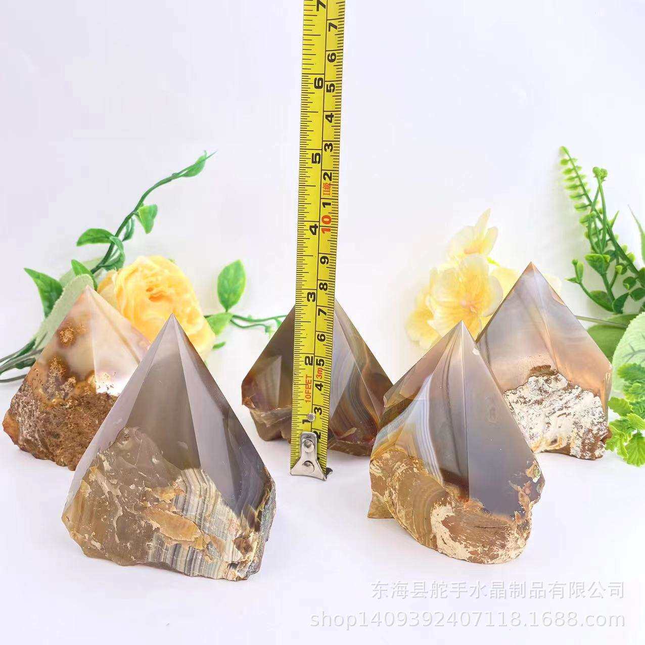 天然晶体红玛瑙切面六棱柱 原石切割打磨金字塔 家居办公消磁装饰
