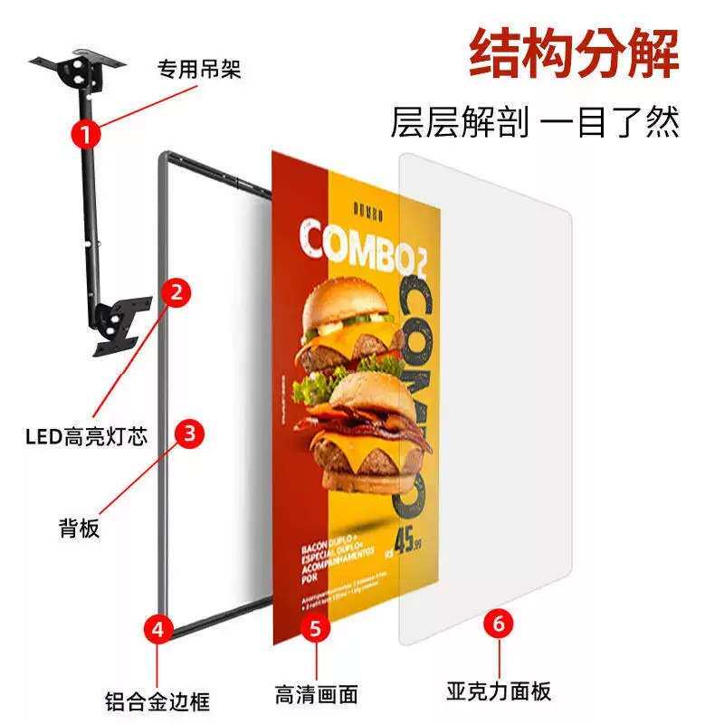 超薄吊挂灯箱悬挂式奶茶店发光价目表点餐灯箱LED发光广告牌招牌