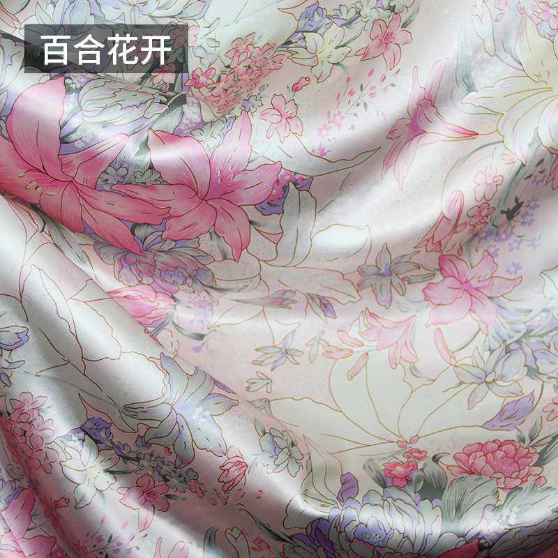 真丝面料素绉缎印花床单被套桑蚕丝服装枕套蚕丝绸缎布料厂家
