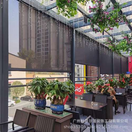 智能户外凉亭防尘防蚊电动防风卷帘纱窗遮阳帘阳台全遮光自动双层