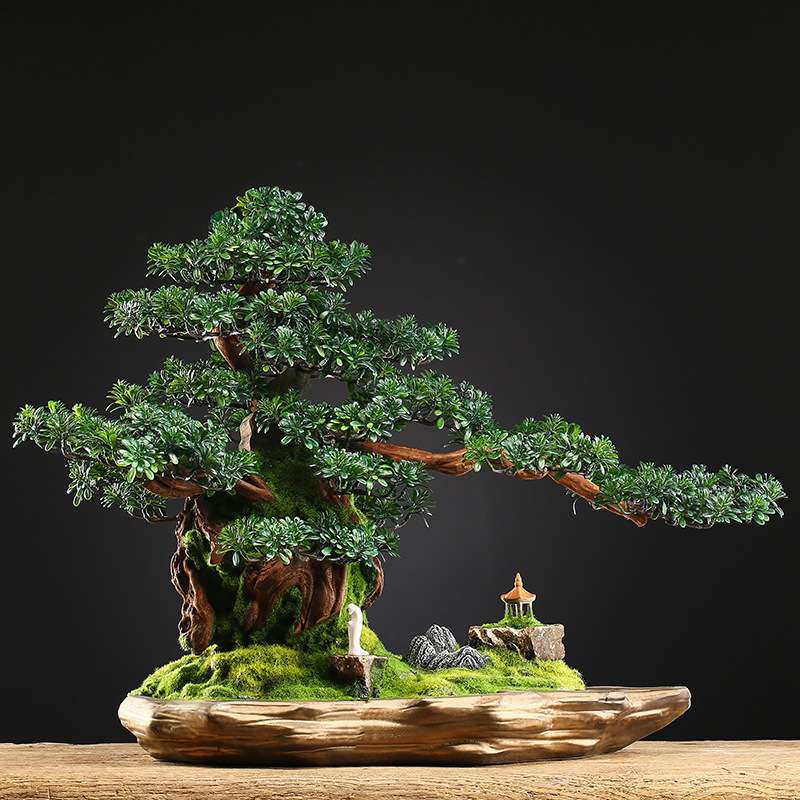仿真迎客松假树绿植红运当头盆景客厅办公室玄关家居禅意装饰摆件