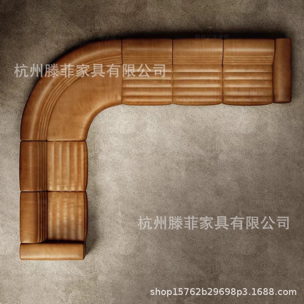 意式大户型客厅真皮弧形沙发北欧轻奢设计师酒店科技布转角大组合