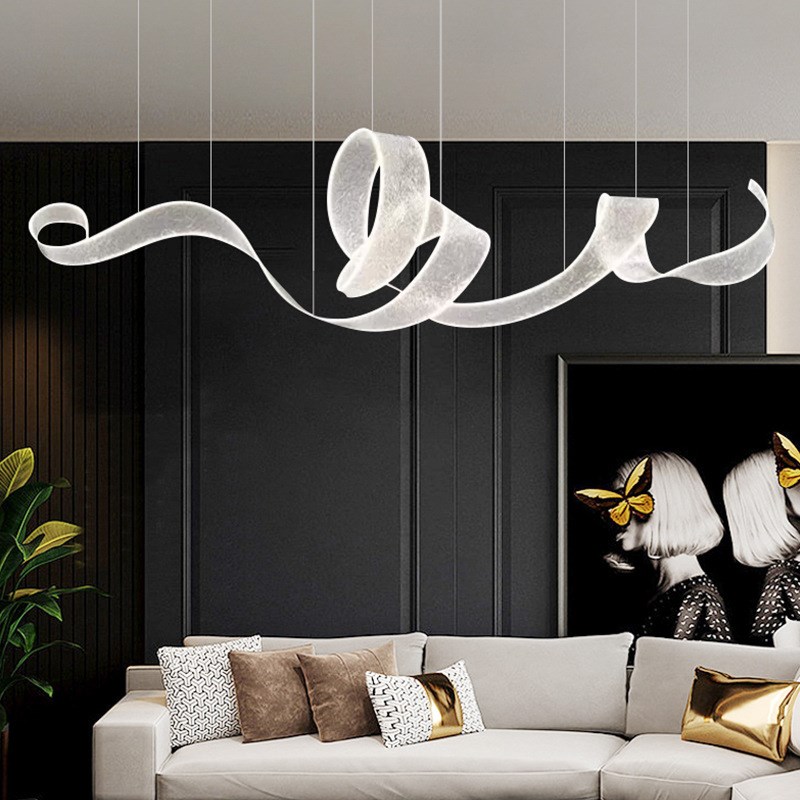设计师艺术飘带吊灯现代轻奢创意长条餐厅L酒店大堂收银台吧台灯