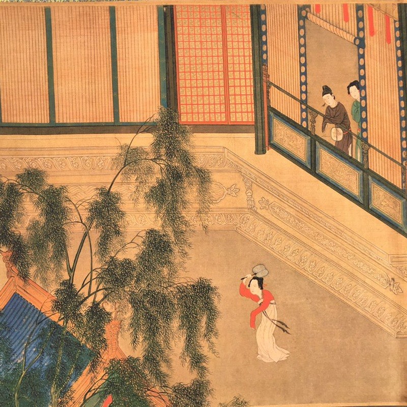 古玩织锦画挂画长卷画汉宫春晓图
