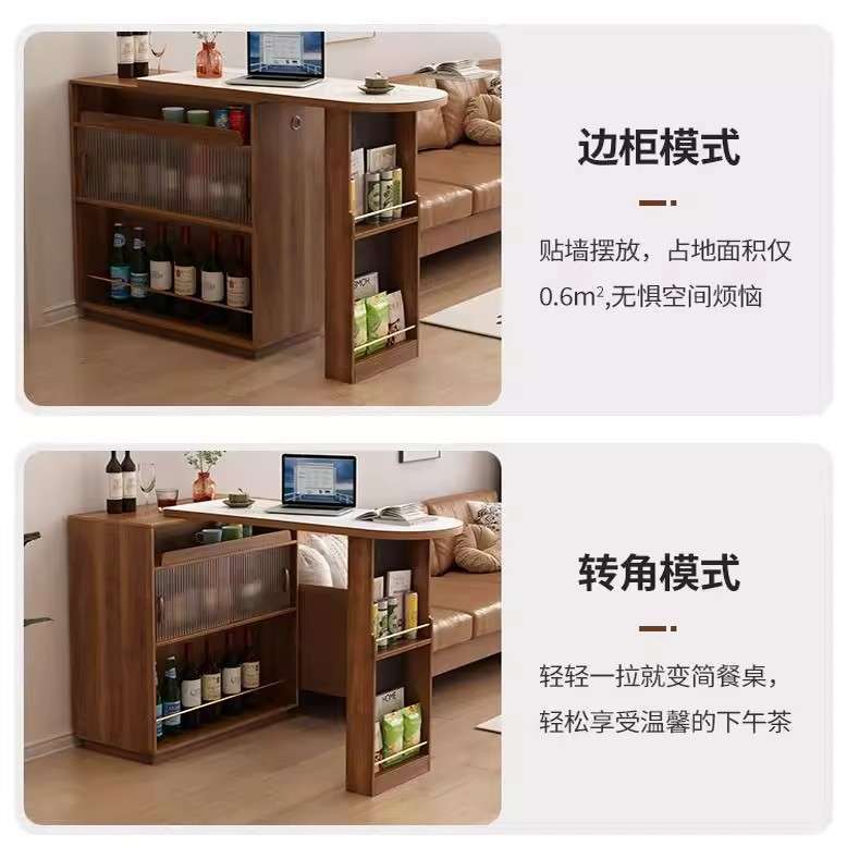 实木美式开放吧台柜小户型家用休闲玄关柜隔断窄岛台餐边柜一体