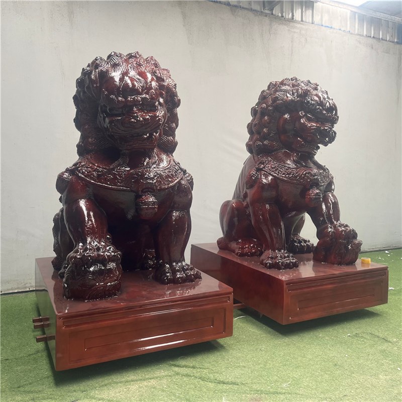 玻璃钢仿铜狮子动物雕塑大型铸铜动物户外广场公园古铜色装饰品