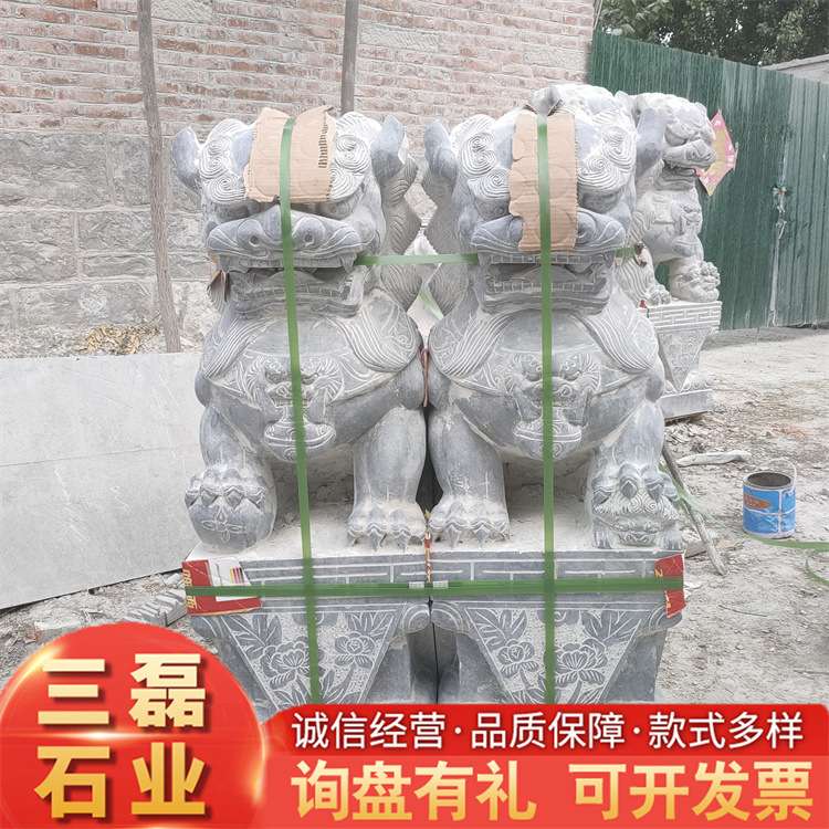花岗岩石狮子 门口一对青石雕刻石狮子摆件 祠堂墓地摆放青石狮子