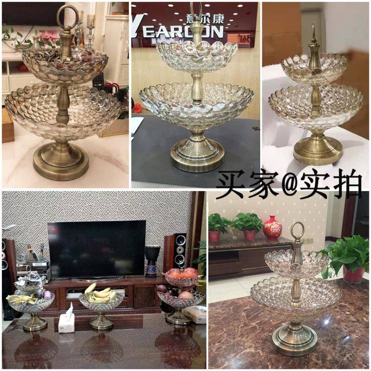 欧式新款水晶玻璃双层果盘软装酒店样板间家居客厅创意摆件水果盘