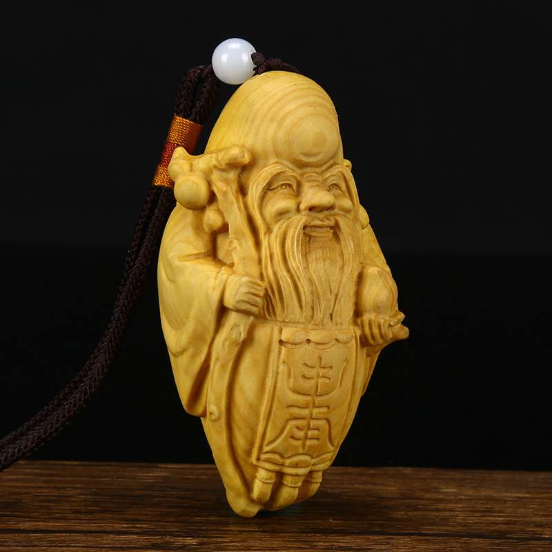 小叶黄杨木雕手把件寿星家装摆件手工雕刻把玩件木质工艺品福禄寿