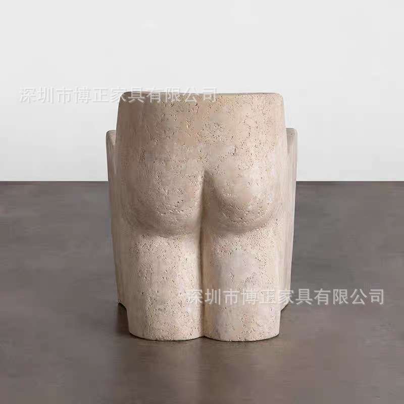 北欧设计师创意玻璃钢仿洞石座椅民宿小户型咖啡厅艺术屁股矮凳