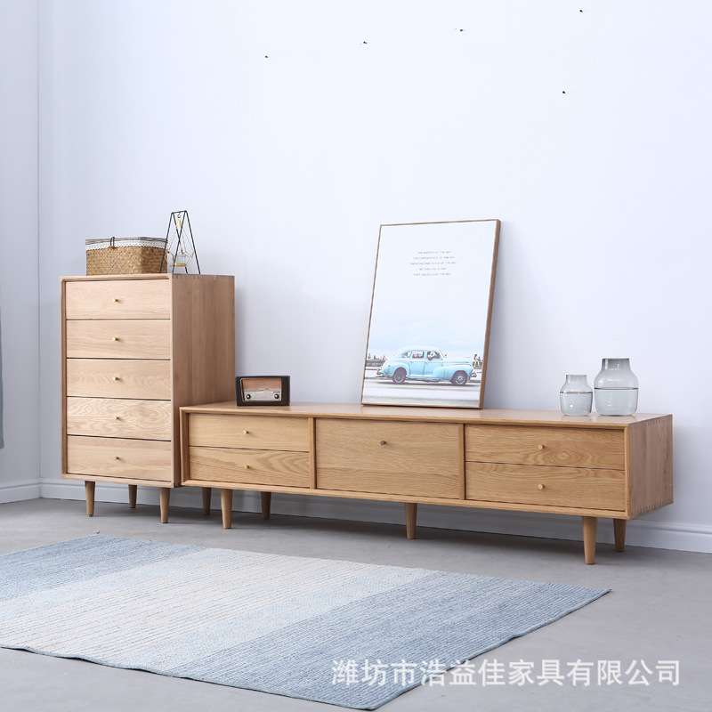 北欧全实木云端电视柜现代地柜简约白橡木电视柜组合小户型四抽柜