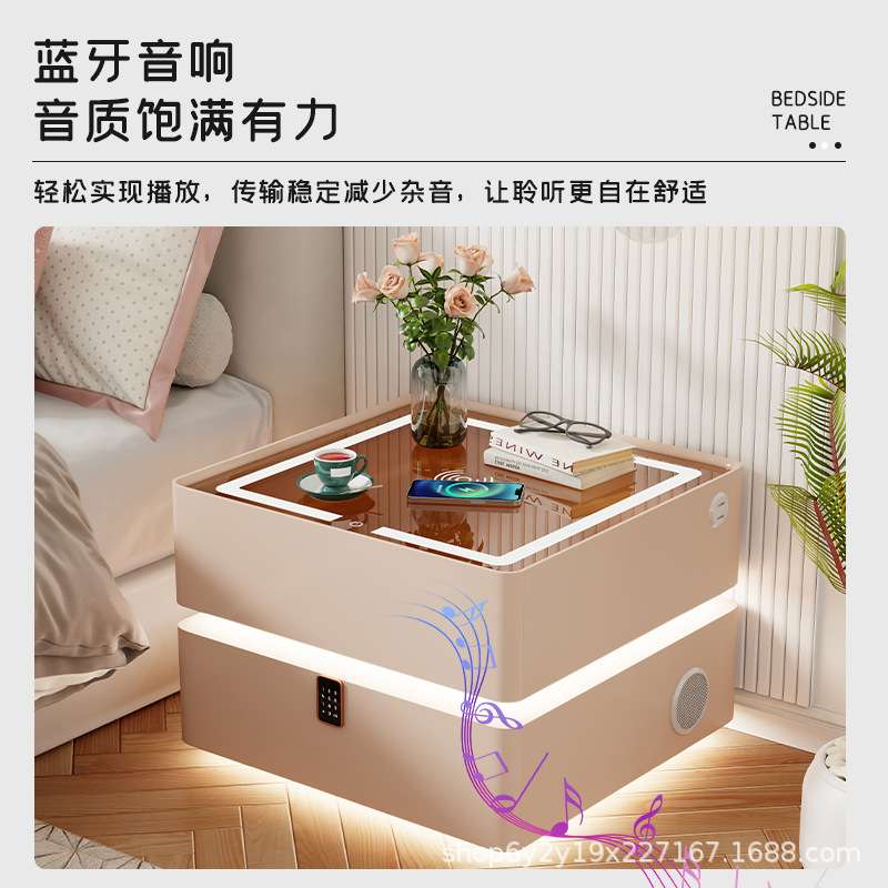 多功能智能床头柜床边收纳柜简约现代智能无线充电带灯悬浮床头柜