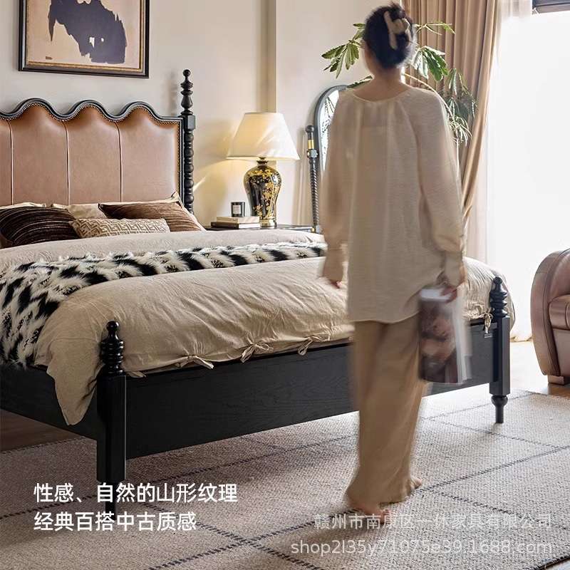 法式卧室实木床复古白蜡木主卧双人床浪漫高端别墅婚床公主床家具