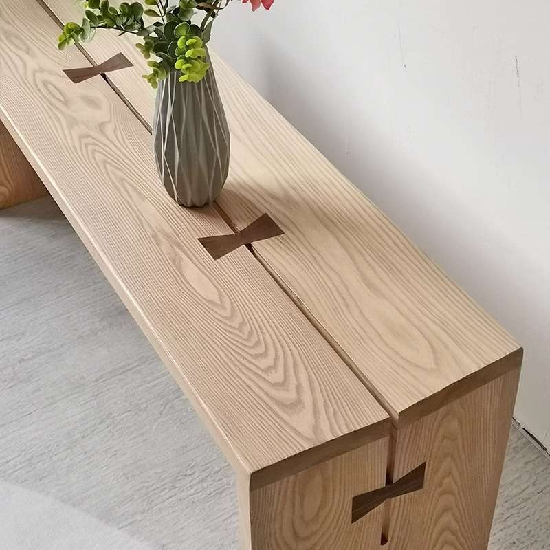 中古风白蜡木长条凳餐椅家用原木长板凳长椅设计师蝴蝶实木长凳